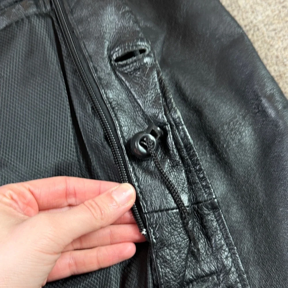 VTG Black Genuine Leather Jacket Men’s XL Button Front Collared Drawstring Waist